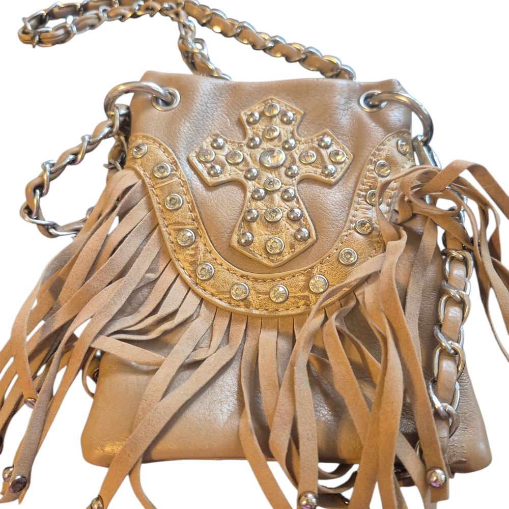 Fringed Beige Crossbody Bag Western Flair